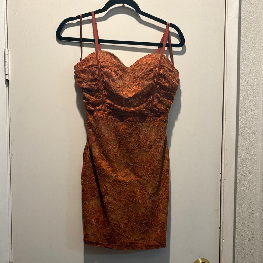 G by Guess Rust Orange Lace Bustier Mini Dress